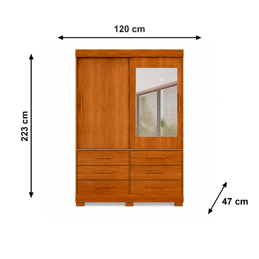 Roupeiro Star 2 Portas com 6 Pés e com Espelho Cinamomo Salleto