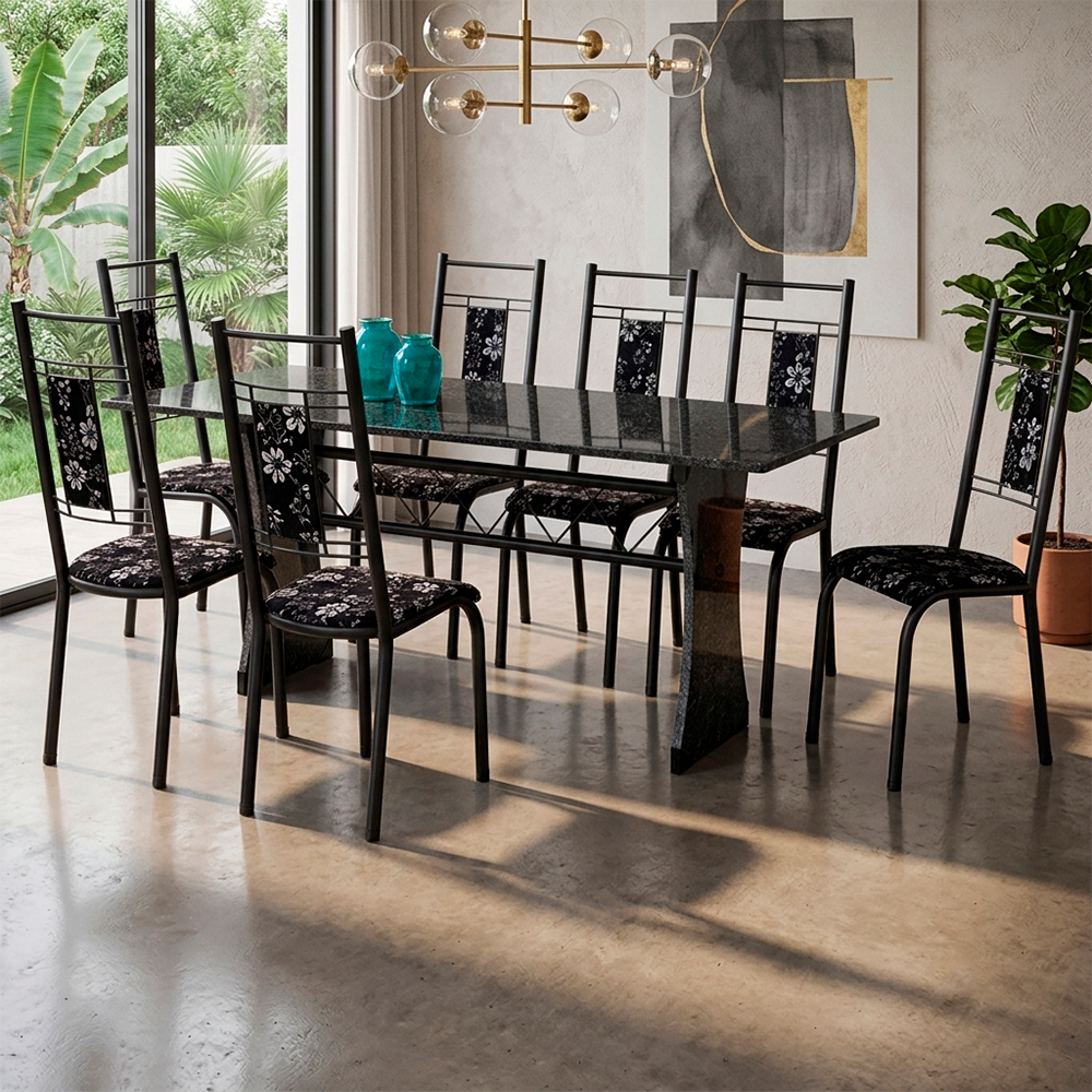 Mesa Paris 8 Cadeiras N 39 GR Luxo PTM/Preto CI  Aço Coelho