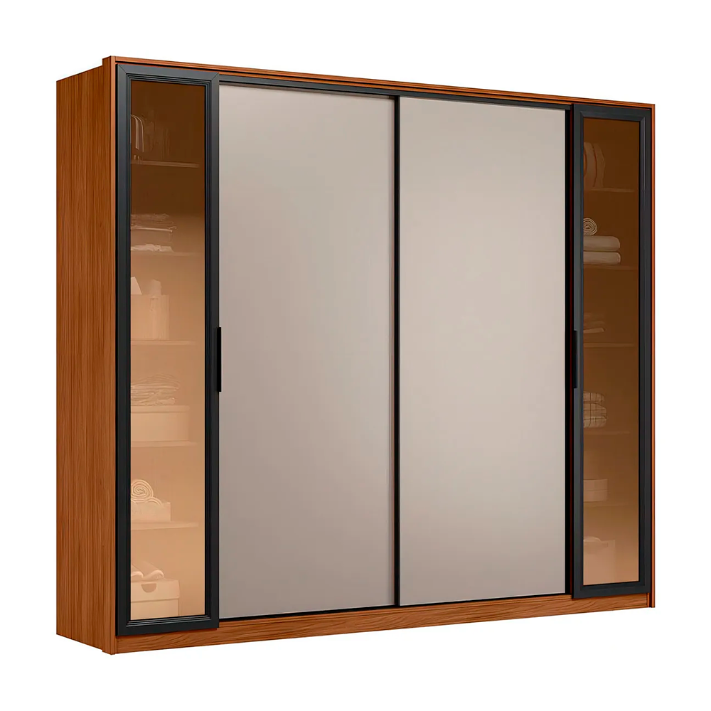 Roupeiro Laredo 4 Portas com 2  Portas em Reflecta C/Pés Nogueira/Nude Prime Tx Demobile