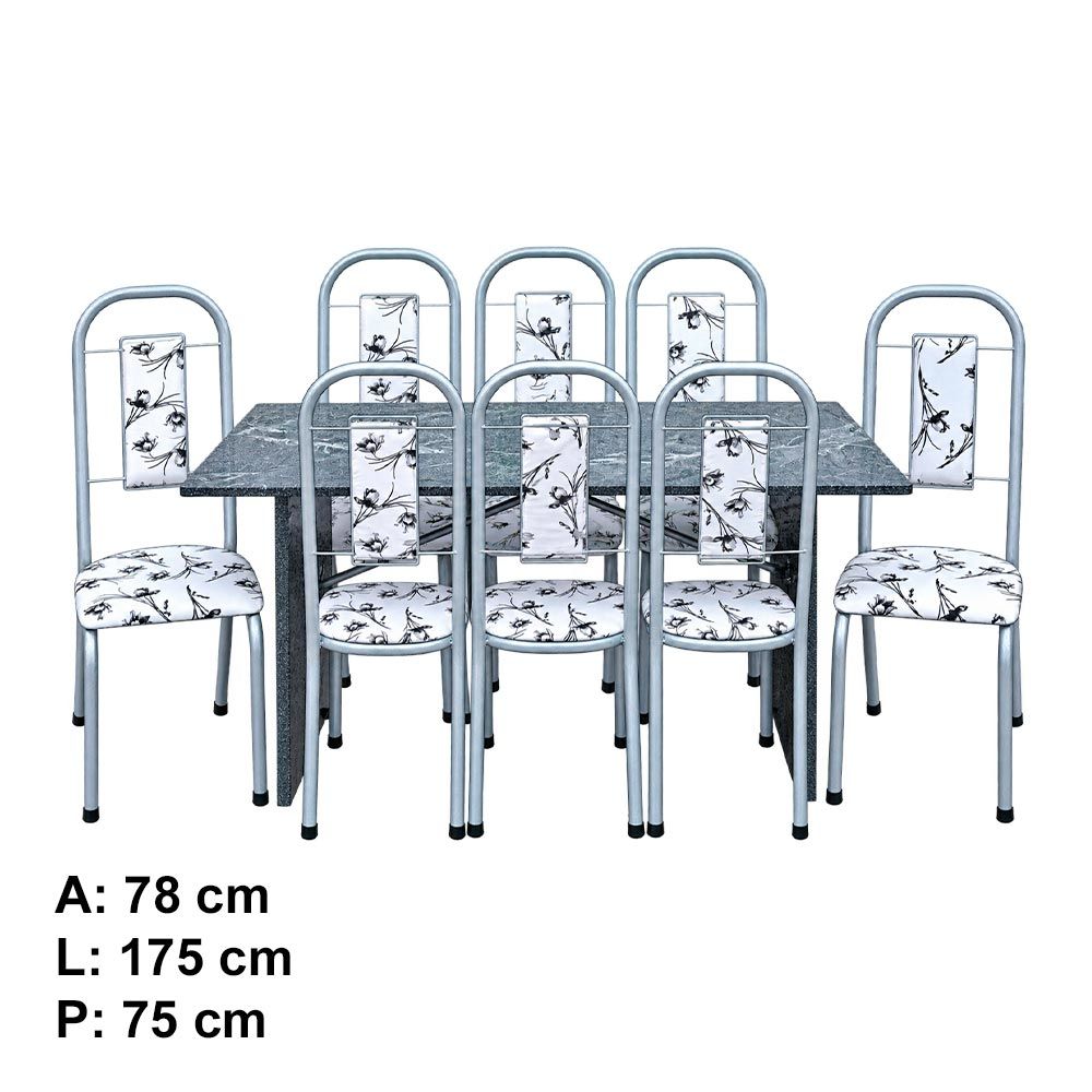 Mesa 8 Cadeiras Paris N39 Granito Luxo Aço Coelho