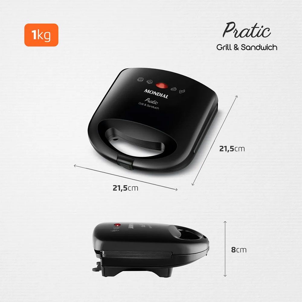 Sanduicheira SN-01 Pratic 750W Preto Mondial
