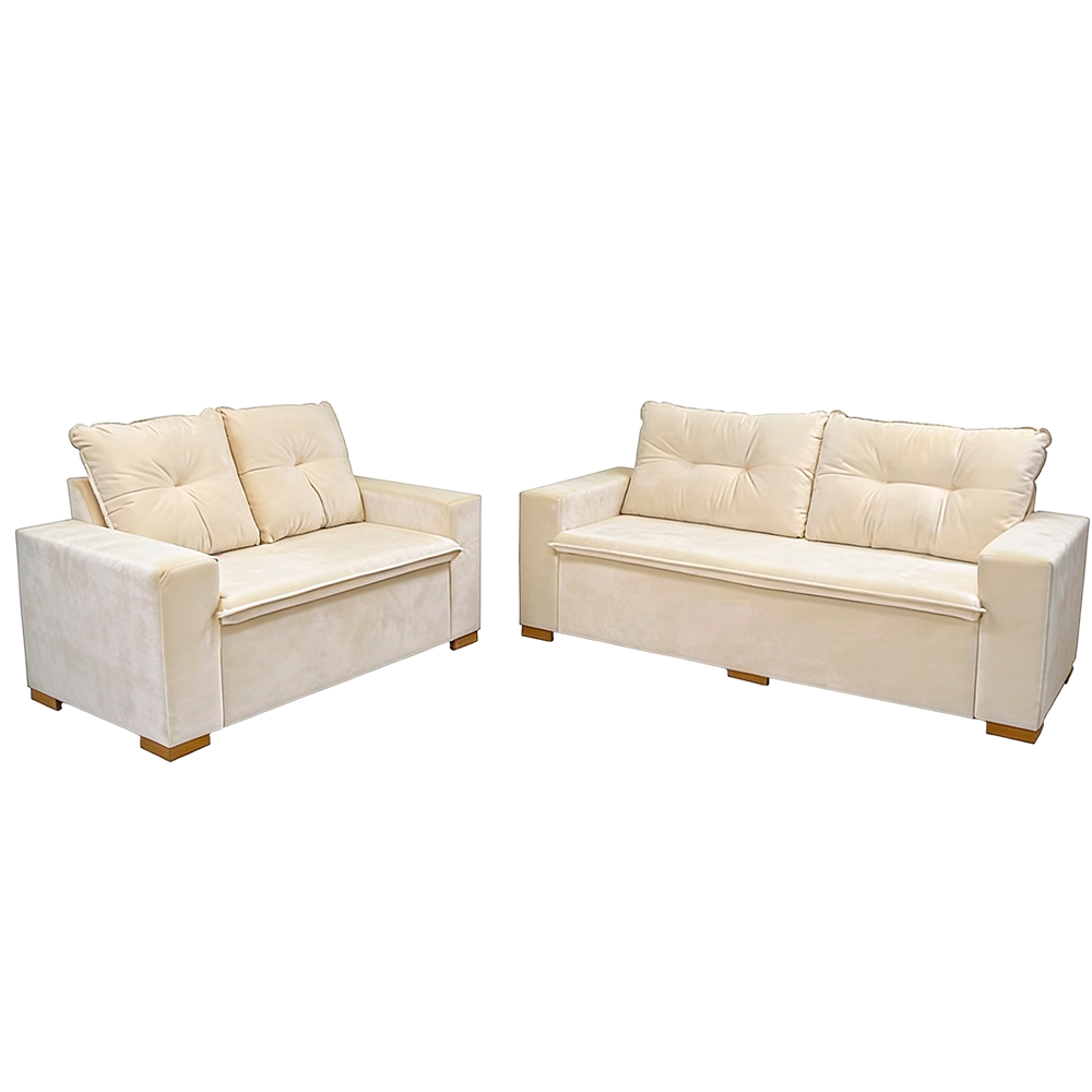 Conjunto Sofa Icaro Veludo Marfim JA ESTOFADOS