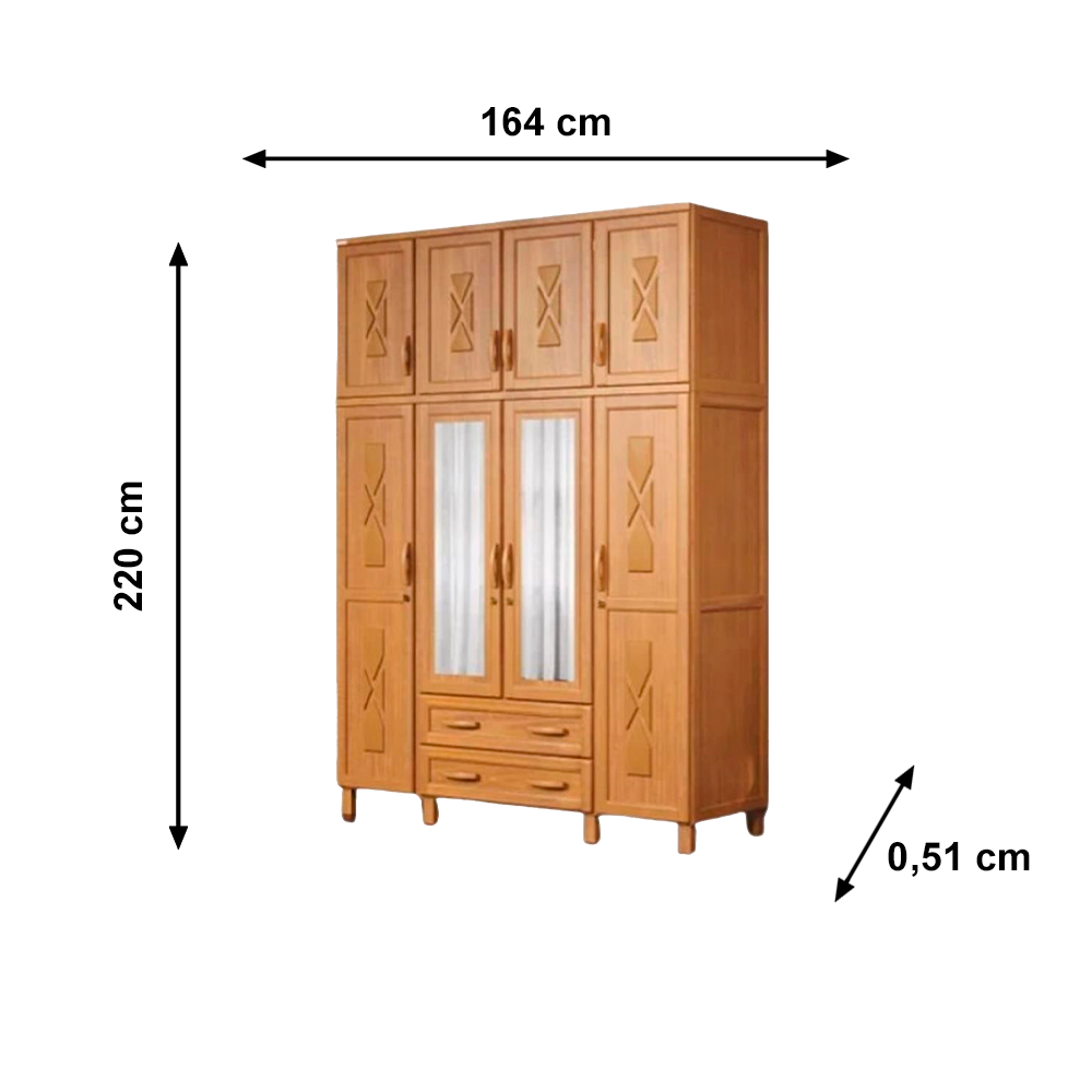 Roupeiro Dallas SUP 4P Pequenas 2P Grandes C/APLIQ 2P ESP Puxador Madeira Carvalho Acetinado Tozetto