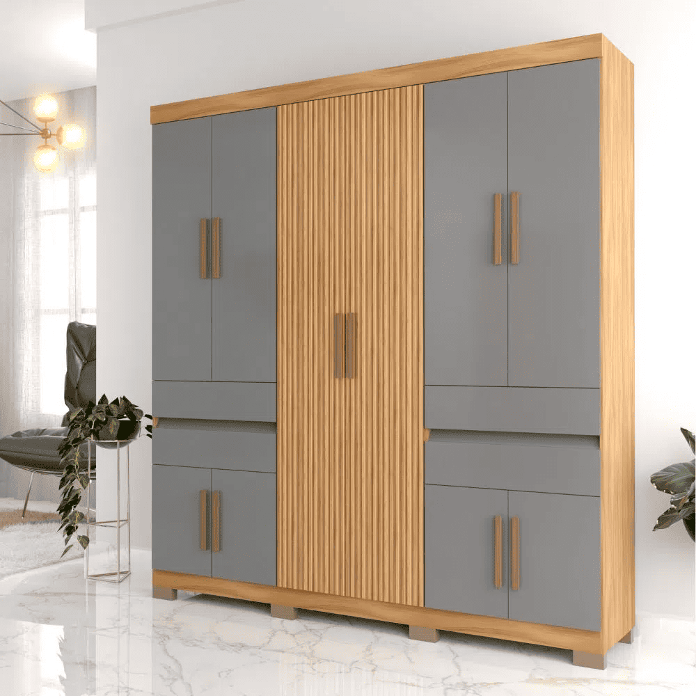 Roupeiro Nevada 10 Portas Freijo Grafite Avelan