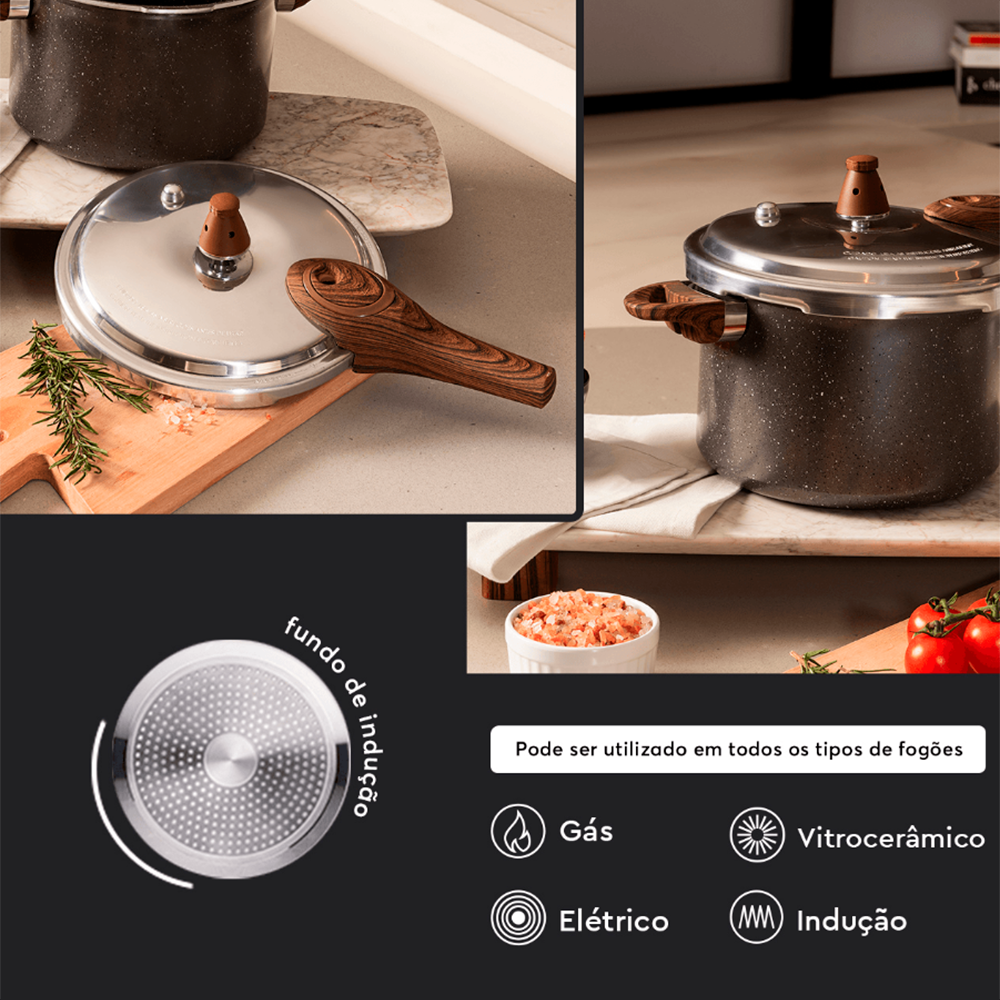 Panela de Pressão 4,2L Life Pressure Antiaderente Granito Brinox 