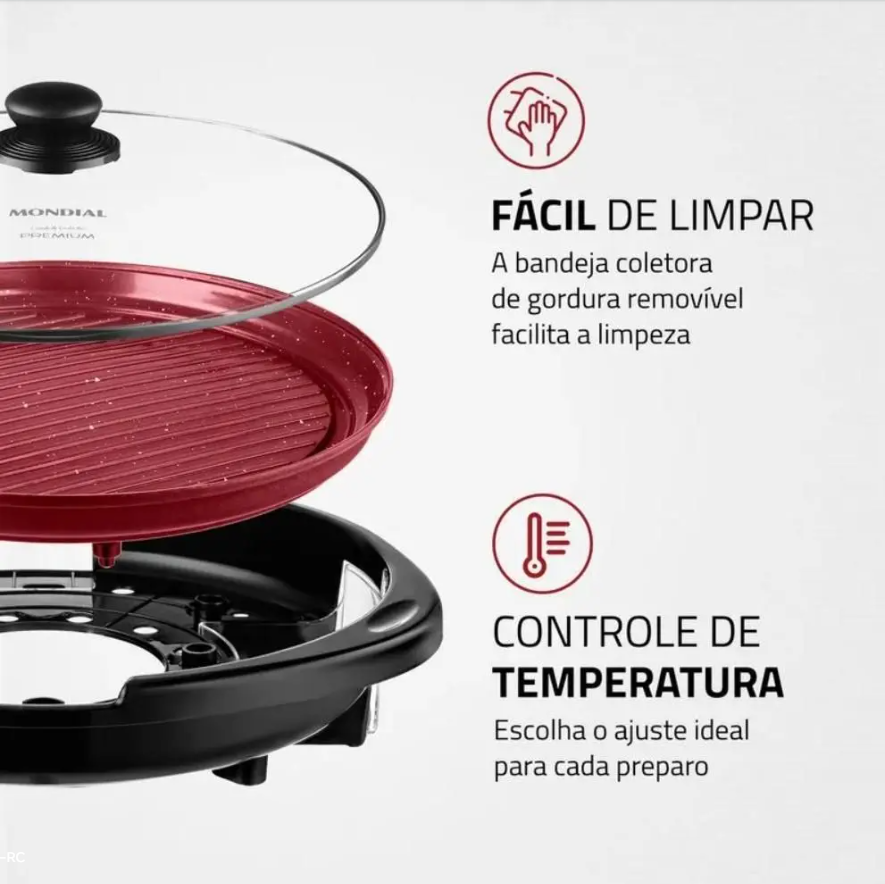 Grill Redondo Cook G-03 GR Preto 1270W Mondial