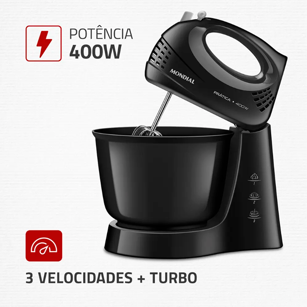 Batedeira 3V Pratica B-44 400W Preto Mondial