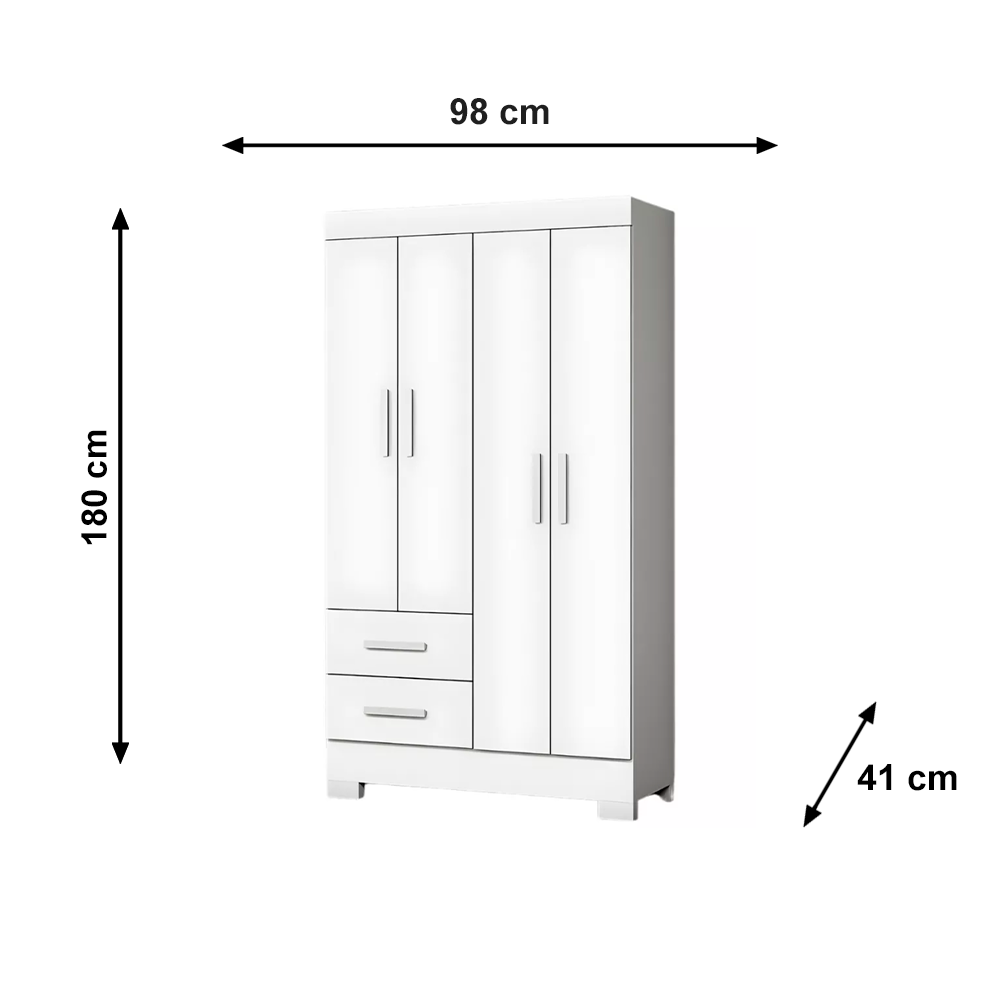 Roupeiro 4 Portas Olimpio com Pé Branco Josan
