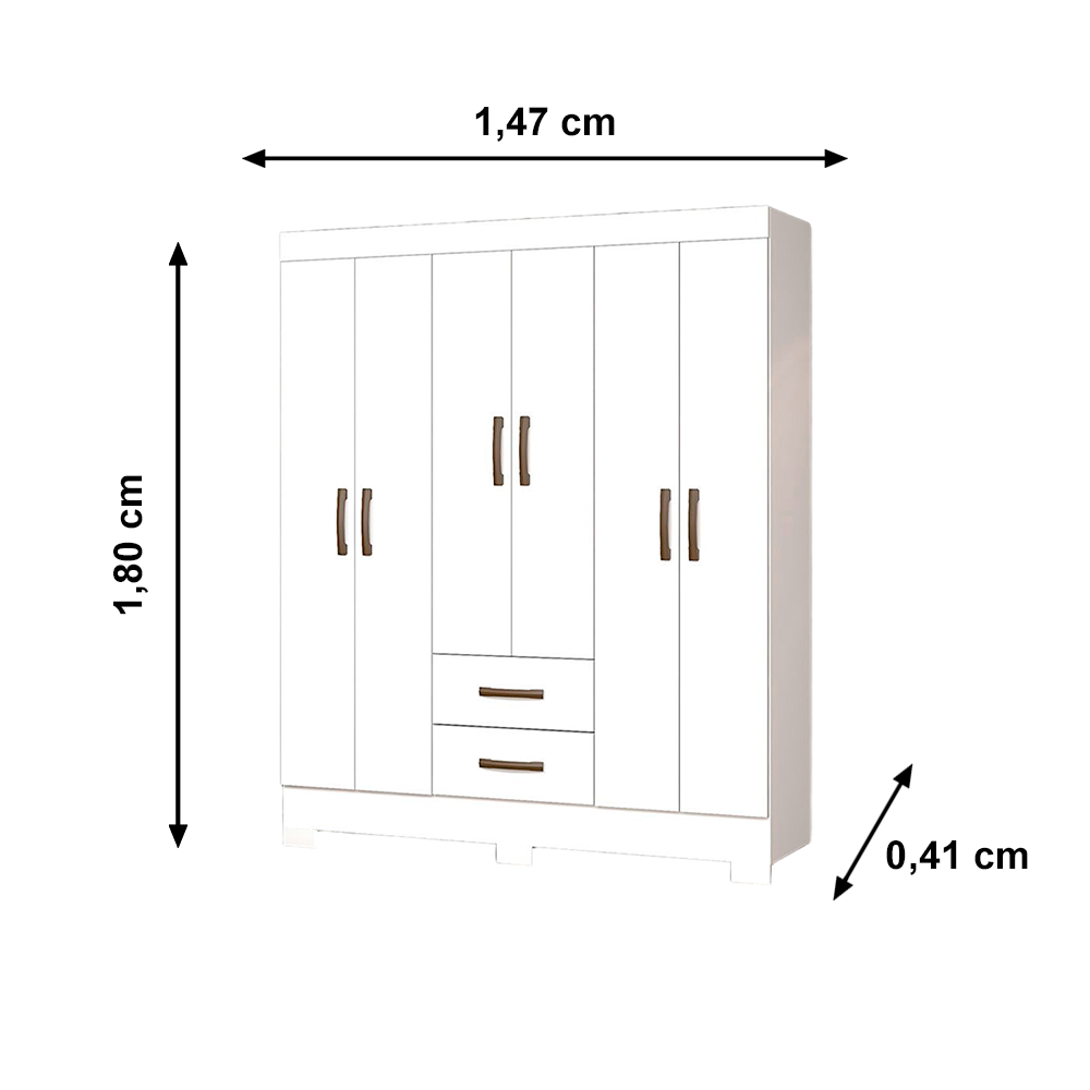 Roupeiro 6 Portas Olimpio com Pé Branco Josan