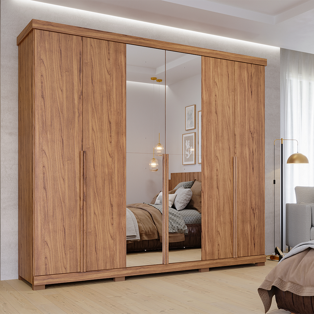 Roupeiro 6P Guarapari Com Kit Espelhos E Kit 8 Pes Retangular Menor Cinamomo Panan