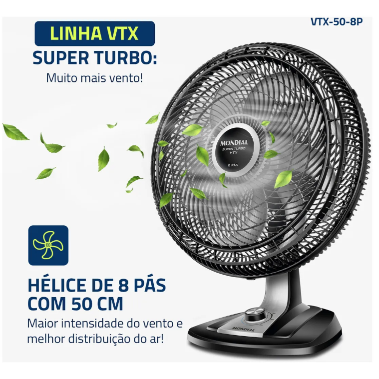 Ventilador 50CM VTX-50 8P Super Turbo Preto/Prata Mondial