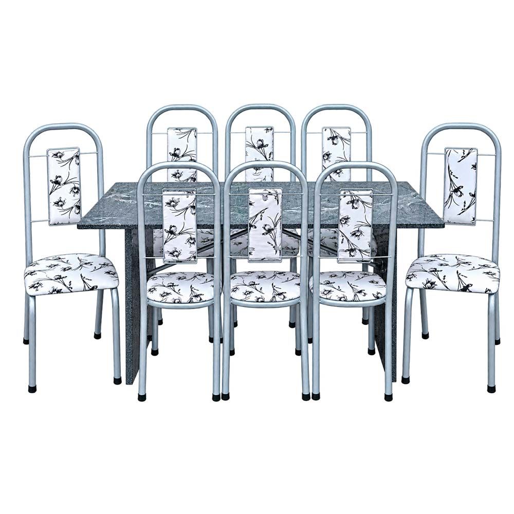 Mesa 8 Cadeiras Paris N39 Granito Luxo Aço Coelho