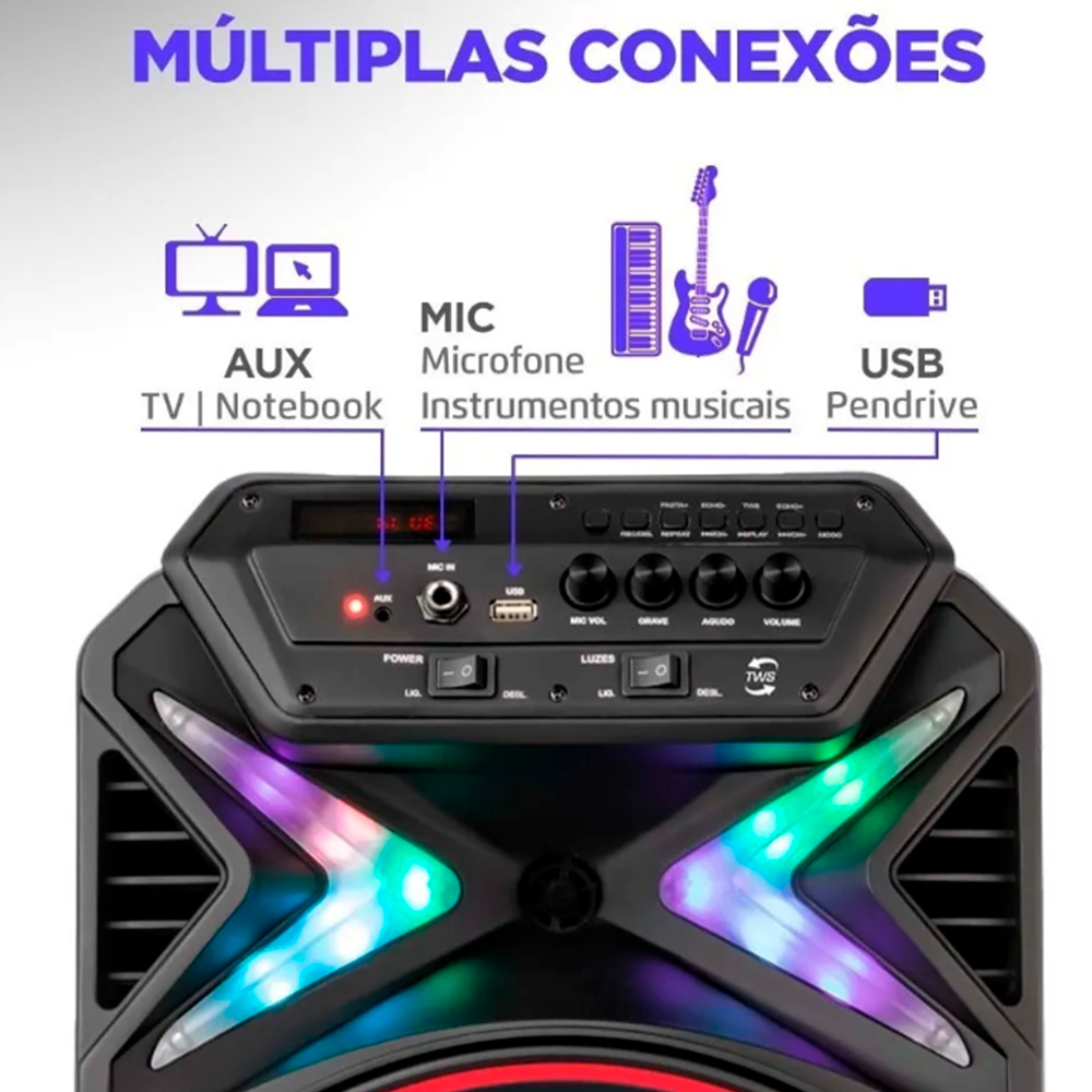 Caixa Amplificada CM-400 Connect Lights 400W C/Bat. Mondial