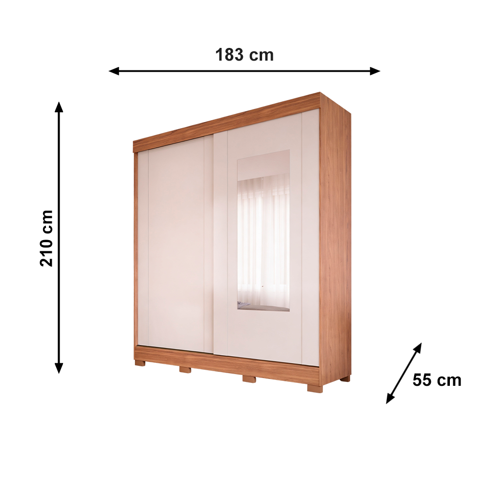 Roupeiro Ilheus 2 Portas Slide com Kit Espelho Cinamomo/Off White Panan