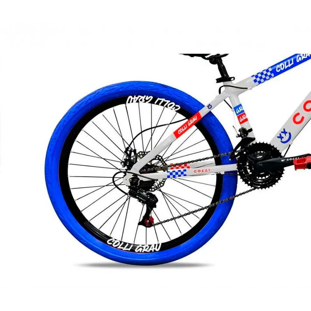 Bicicleta Aro 26 Grau F/DISCO 21V Branco Com Vermelho/Azul Colli