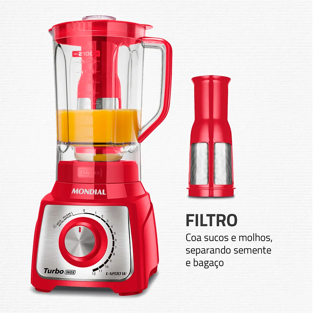 Liquidificador 12V Turbo L-1200 Vermelho/Inox Mondial