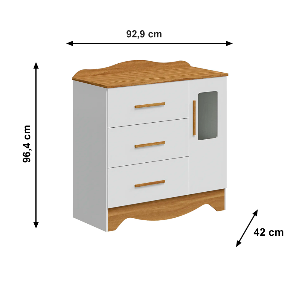 Comoda 1P Clara Plus Branco Brilho/Amendoa Peroba