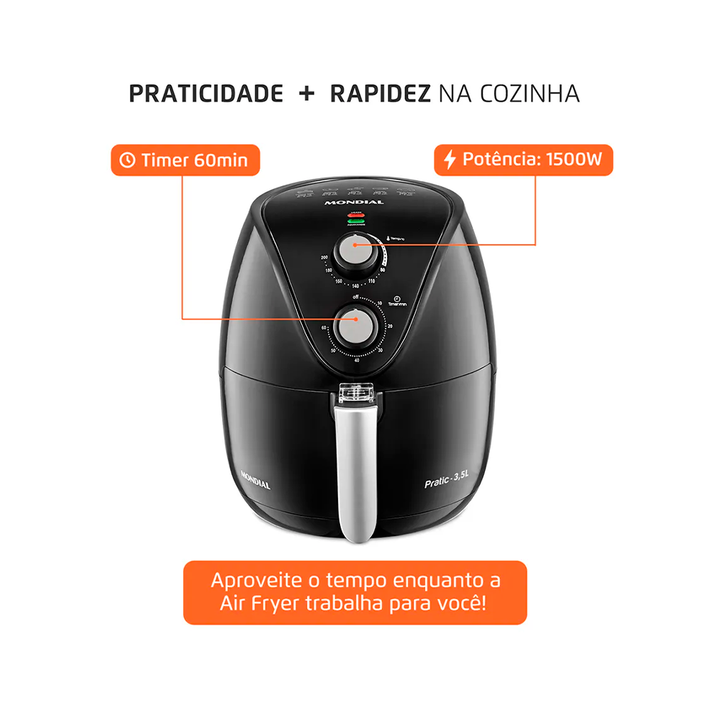 Air Fryer 3,5L AF-31 New Pratic 1500W 220V Preto Mondial