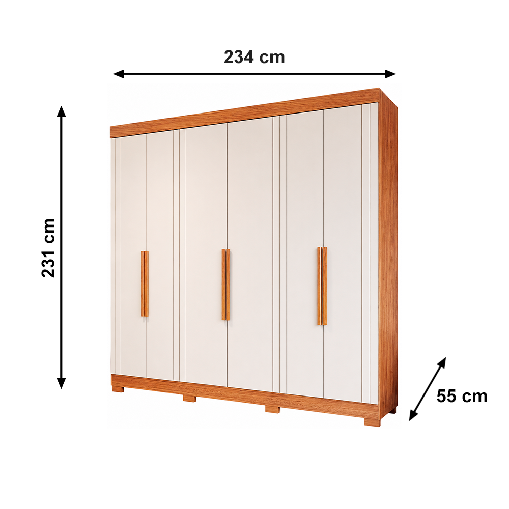 Roupeiro Cecilia 6 Portas com 8 Pés Retangular menor Cinamomo/Off White Panan