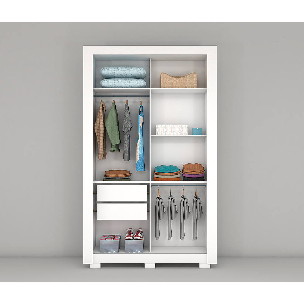 Roupeiro 2 Portas Apollo com Pés e com Espelho Branco Josan