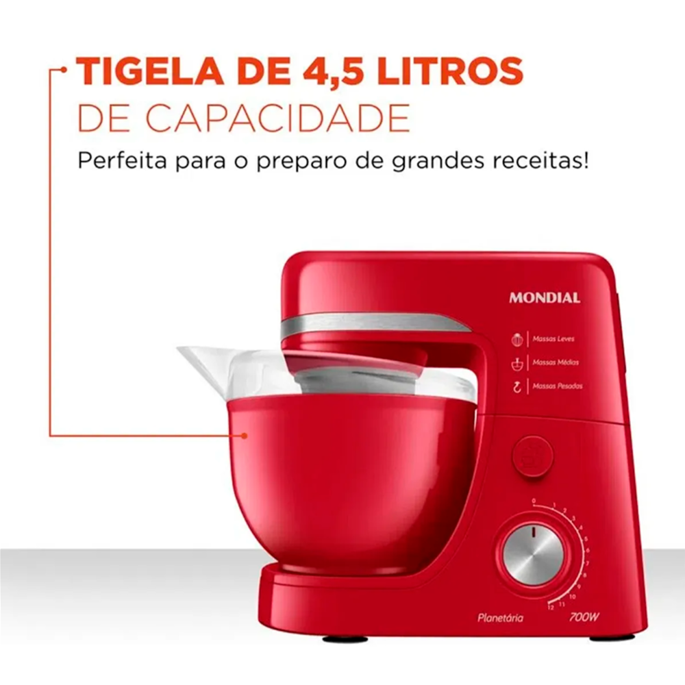 Batedeira 12V Planetária BP-03 700W  Vermelho Mondial 