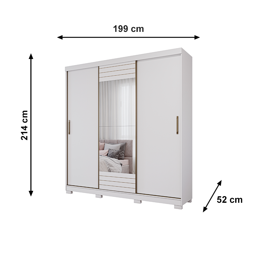 Roupeiro 3P Buzios Slide Glass Branco Panan