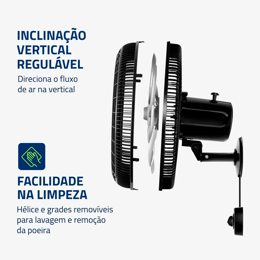 Ventilador De Parede 40CM VTX-40P-8P Preto/Prata Mondial