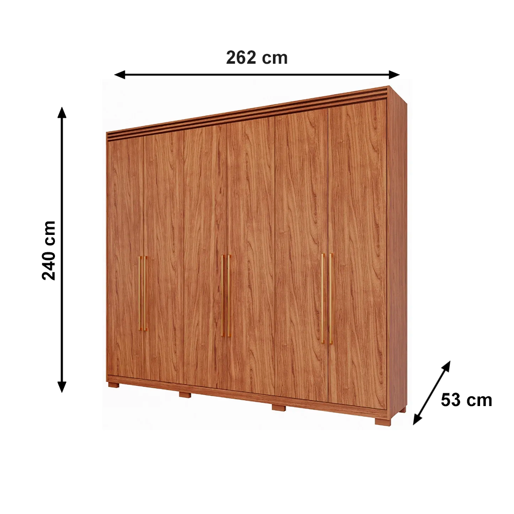 Roupeiro Aurora 6 Portas com DIvisão Giratorio Espelho 8 Pés Retangular Cinamomo/Grafiato Panan