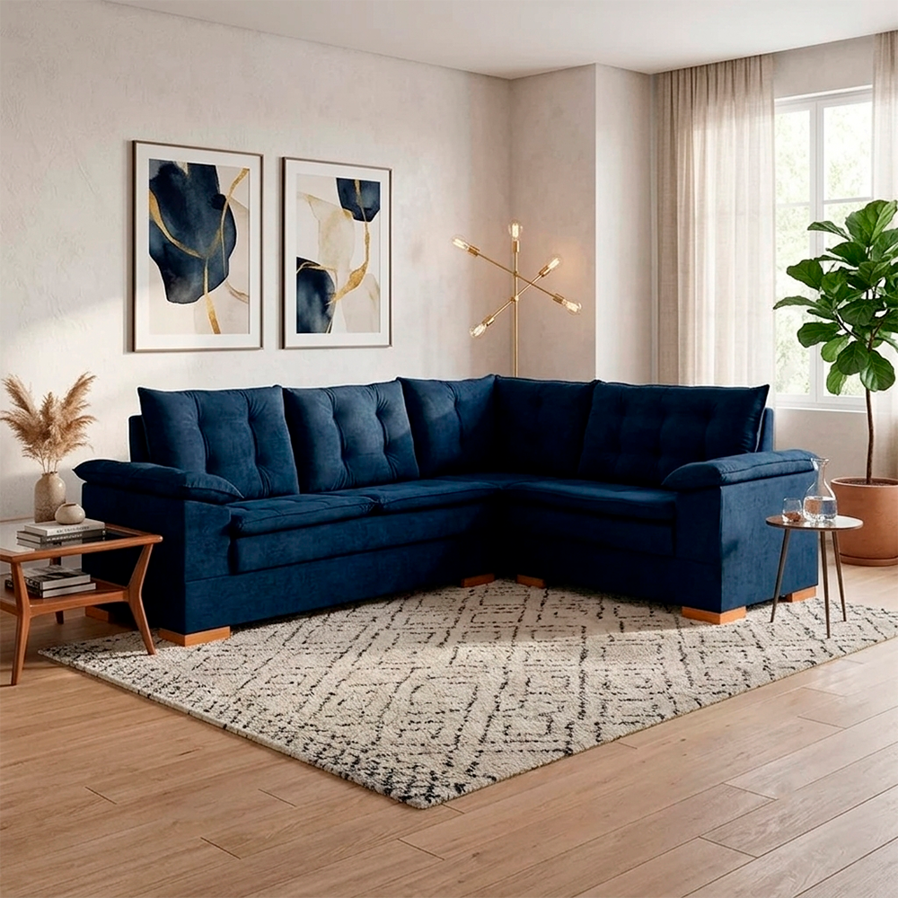 Sofá de Canto Ideale T07 Veludo Azul Navy  JW Estofados