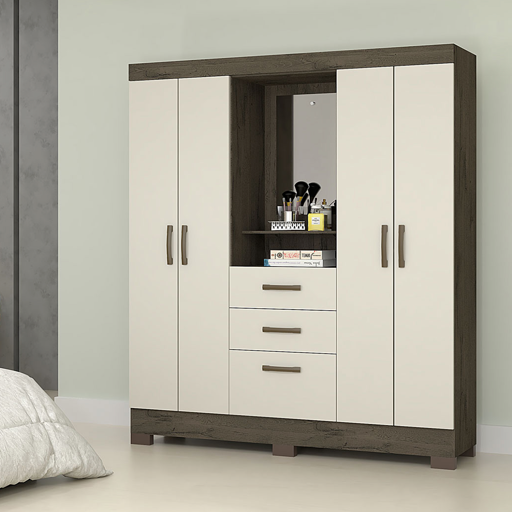 Roupeiro Mirabilis com Pés e Espelho Amendoa Josan