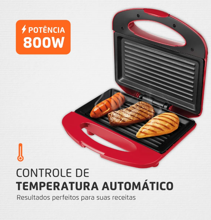 Sanduicheira S-19 800W Vermelho/Inox Mondial