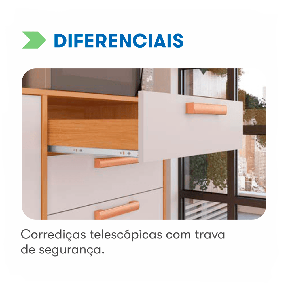 Balcão de Cozinha Nápoles 3 Portas e 2 Gavetas Cinamomo/Off White Itatiaia
