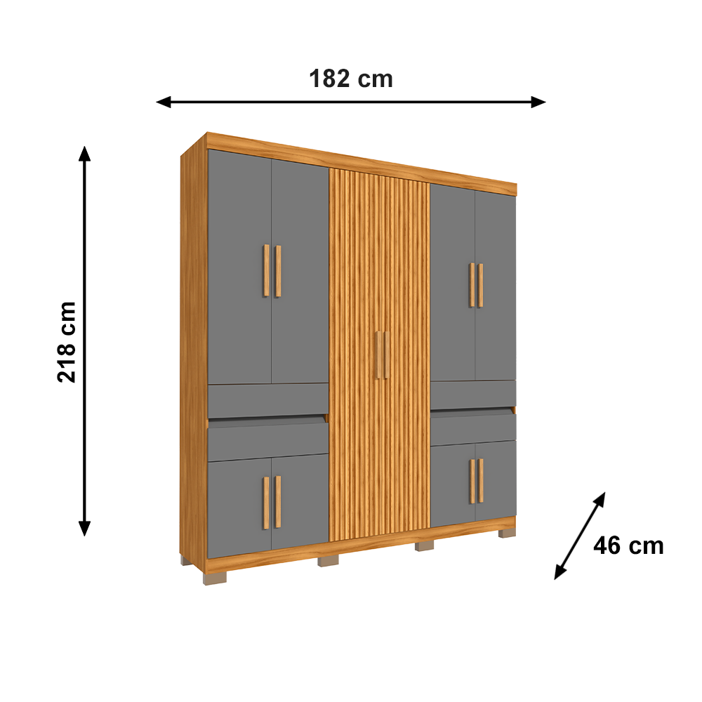 Roupeiro Nevada 10 Portas Freijo Grafite Avelan