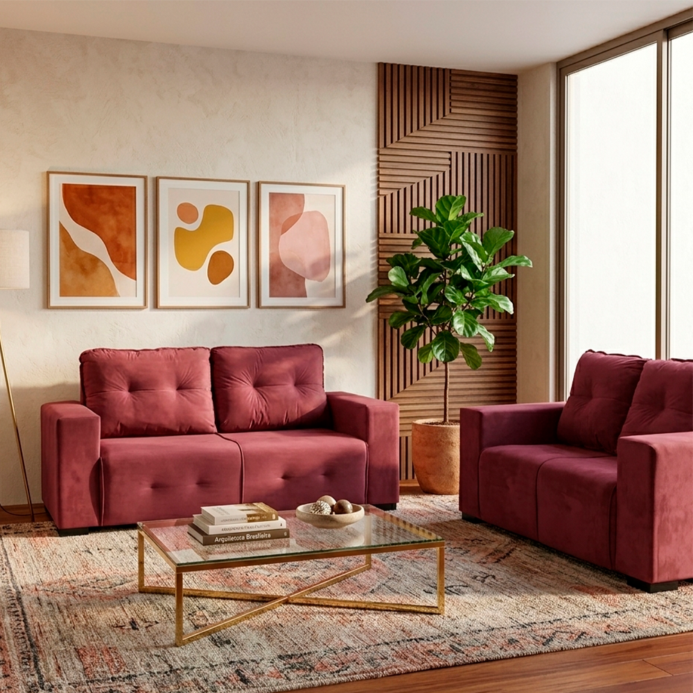 Sofa 2x3L Sena Vellus Light Rosa J.A ESTOFADOS