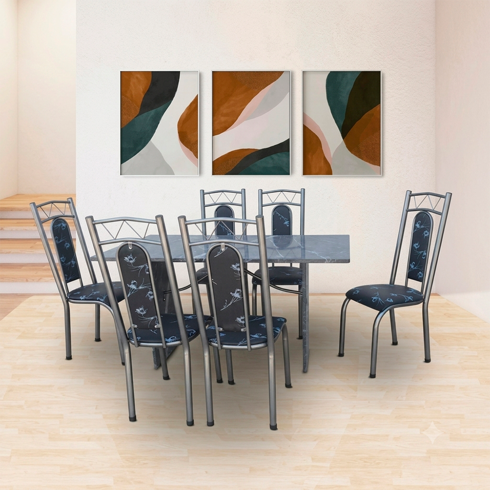 Mesa Paris 6 Cadeiras N 39 GR Luxo PTM/Preto IS Aço Coelho