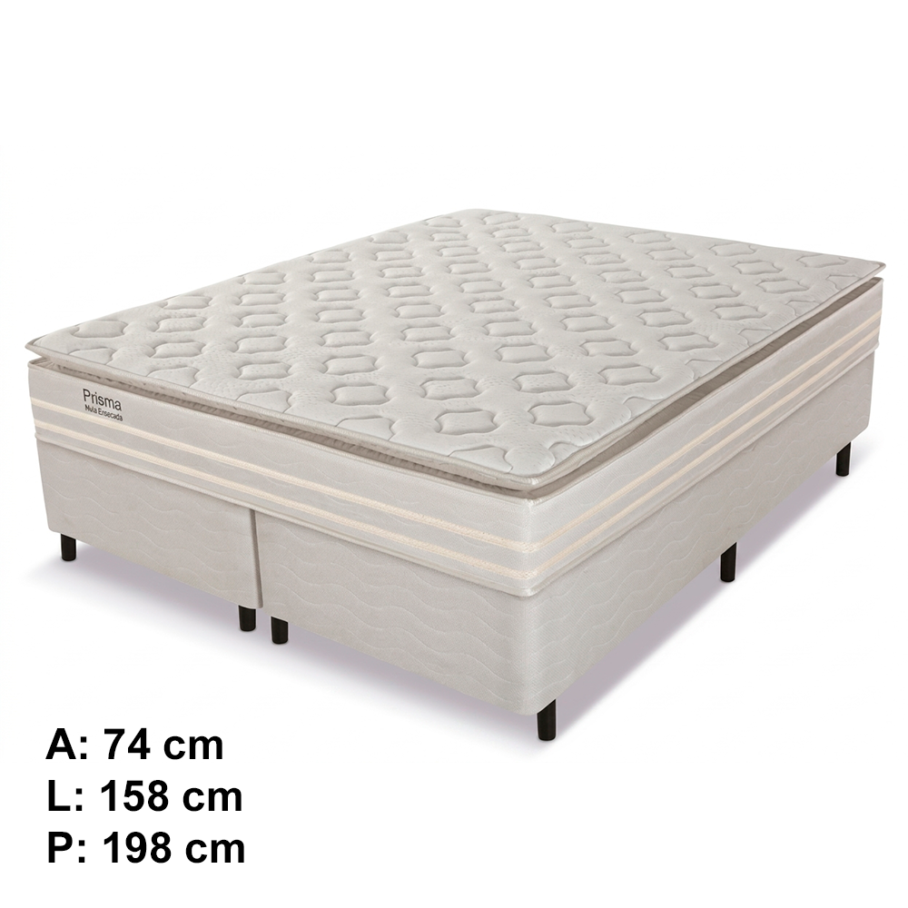 Conjunto Box Queen Prisma Molas Ensacadas 158x32 + Base Prisma 158x42 Reconflex