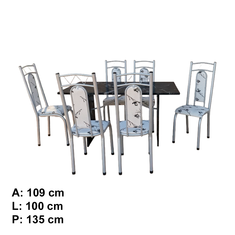 Mesa Paris 6 Cadeiras N 39 GR  Luxo BRM/Branco CI Aço Coelho