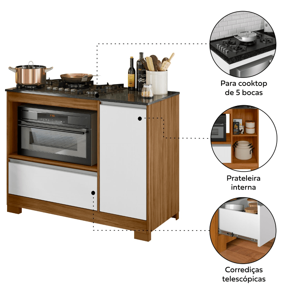 Balcão Cooktop NT 3050 Freijo Trend Branco New Notável