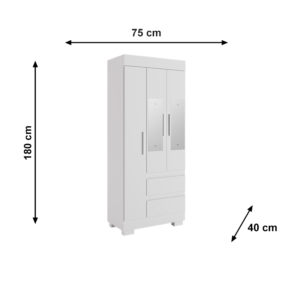 Roupeiro Maya 3P MDP Branco ACP MOVEIS