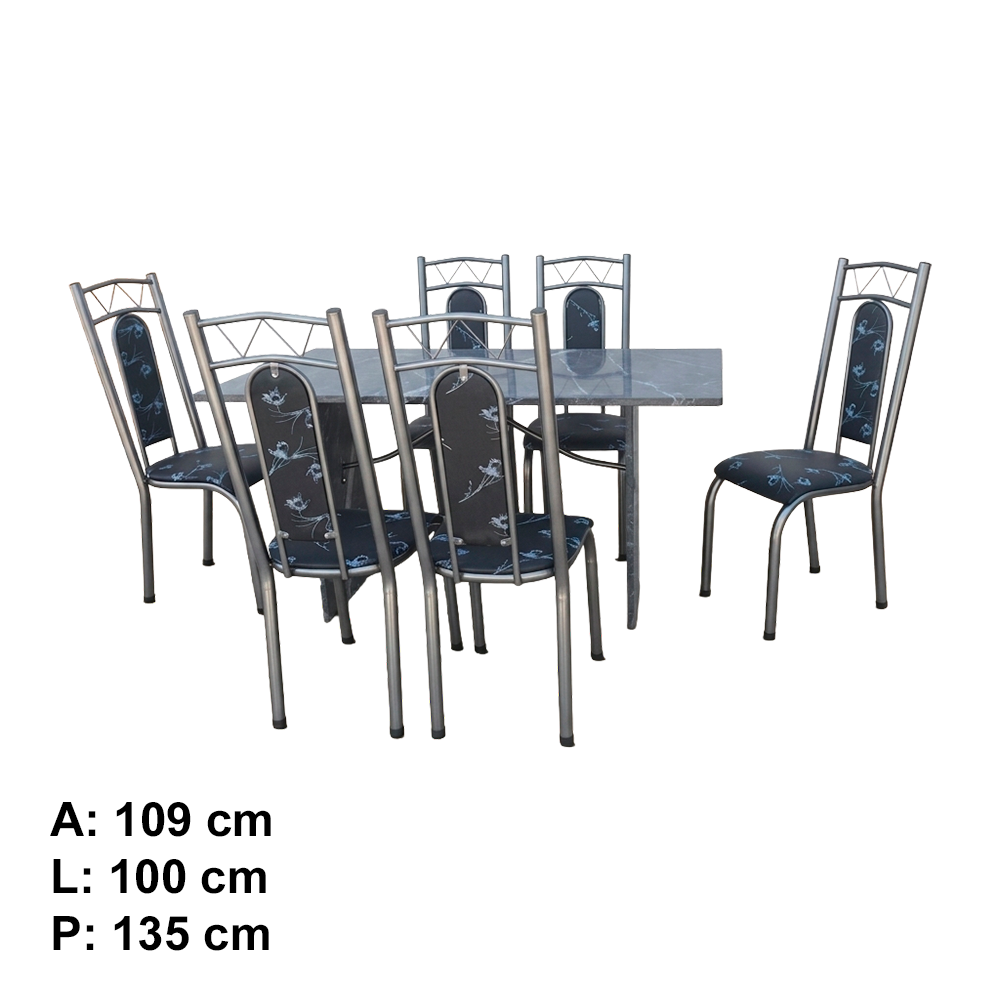 Mesa Paris 6 Cadeiras N 39 GR Luxo PTM/Preto IS Aço Coelho