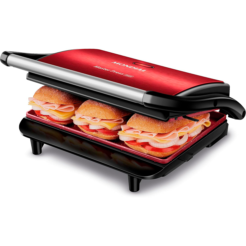 Press Grill Red Ceramic PG-01 RC 220V/60Hz Vermelho/Inox Mondial