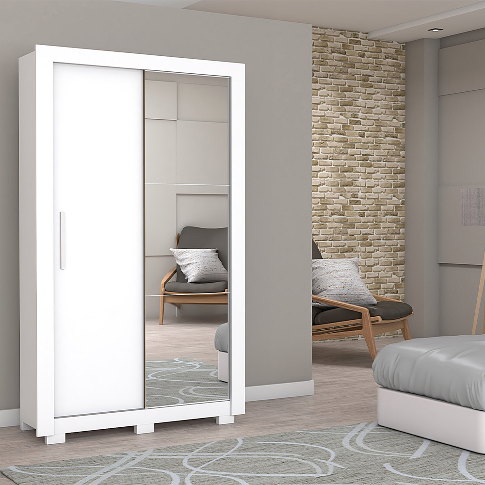 Roupeiro 2 Portas Apollo com Pés e com Espelho Branco Josan