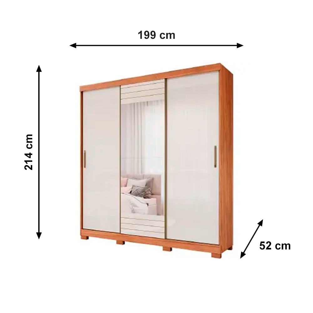 Roupeiro 3P Buzios Slide Glass Cafe Panan