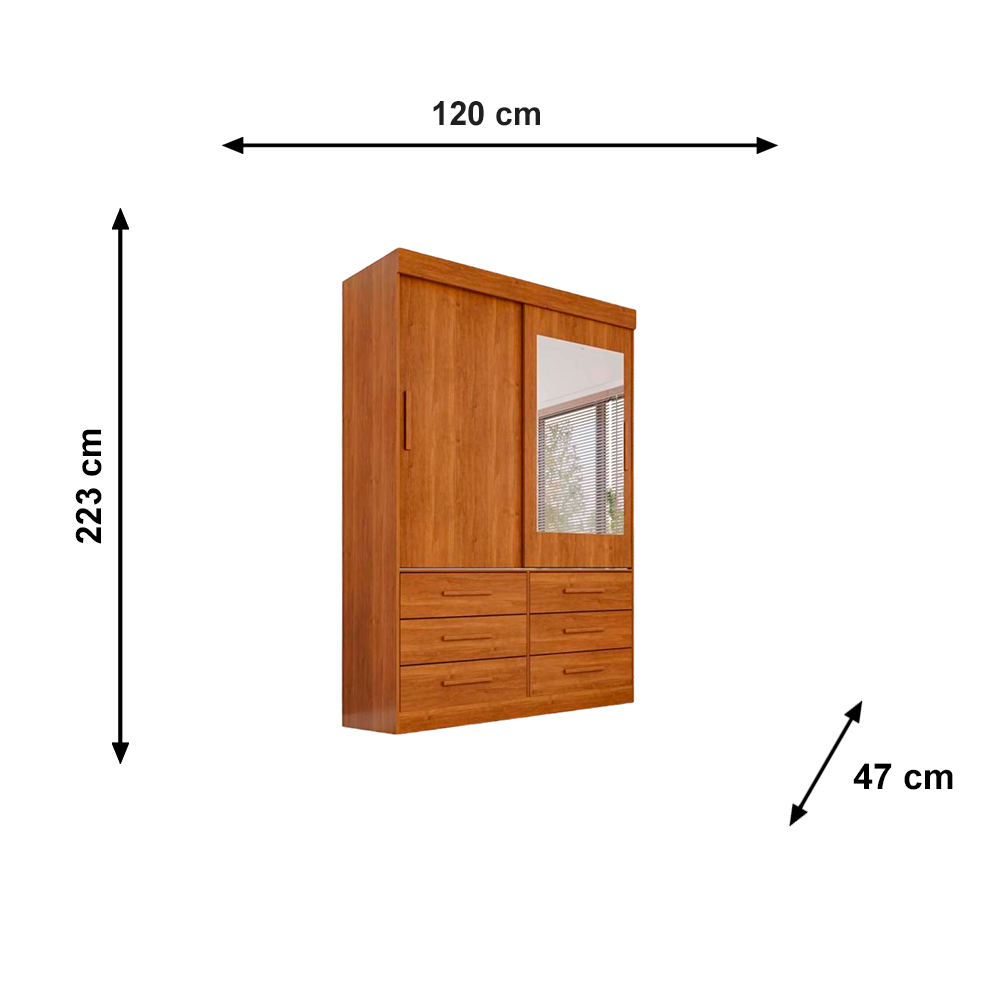 Roupeiro Star 2 Portas com 6 Pés e com Espelho Cinamomo Salleto