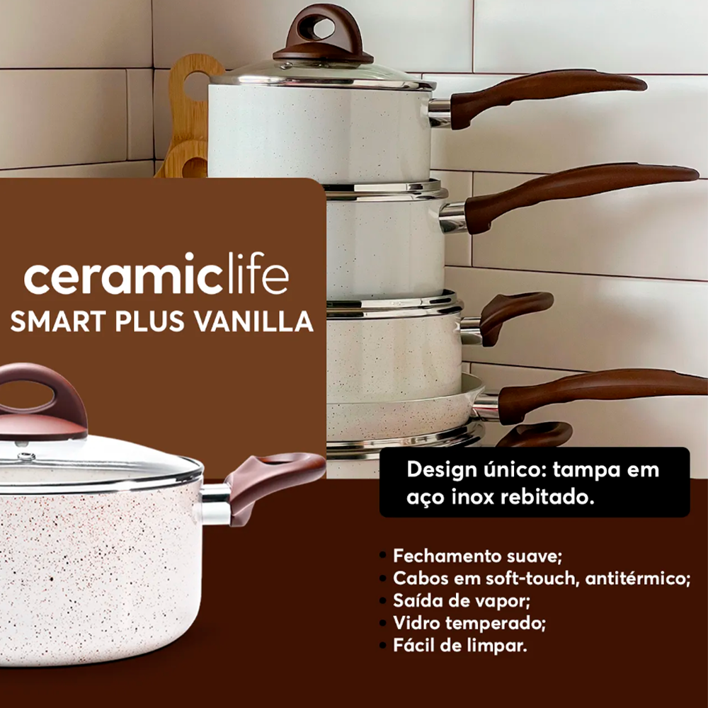 Jogo de Panelas 6 Peças C.L Smart Plus Vanilla Antiaderente Brinox 