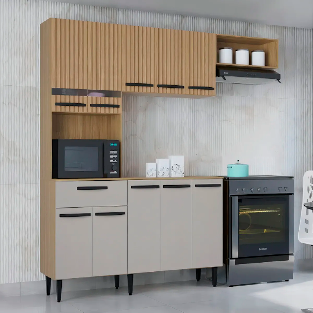 Cozinha Dora 10P 1G C/Balcão Dm Ripado/Off White Poquema