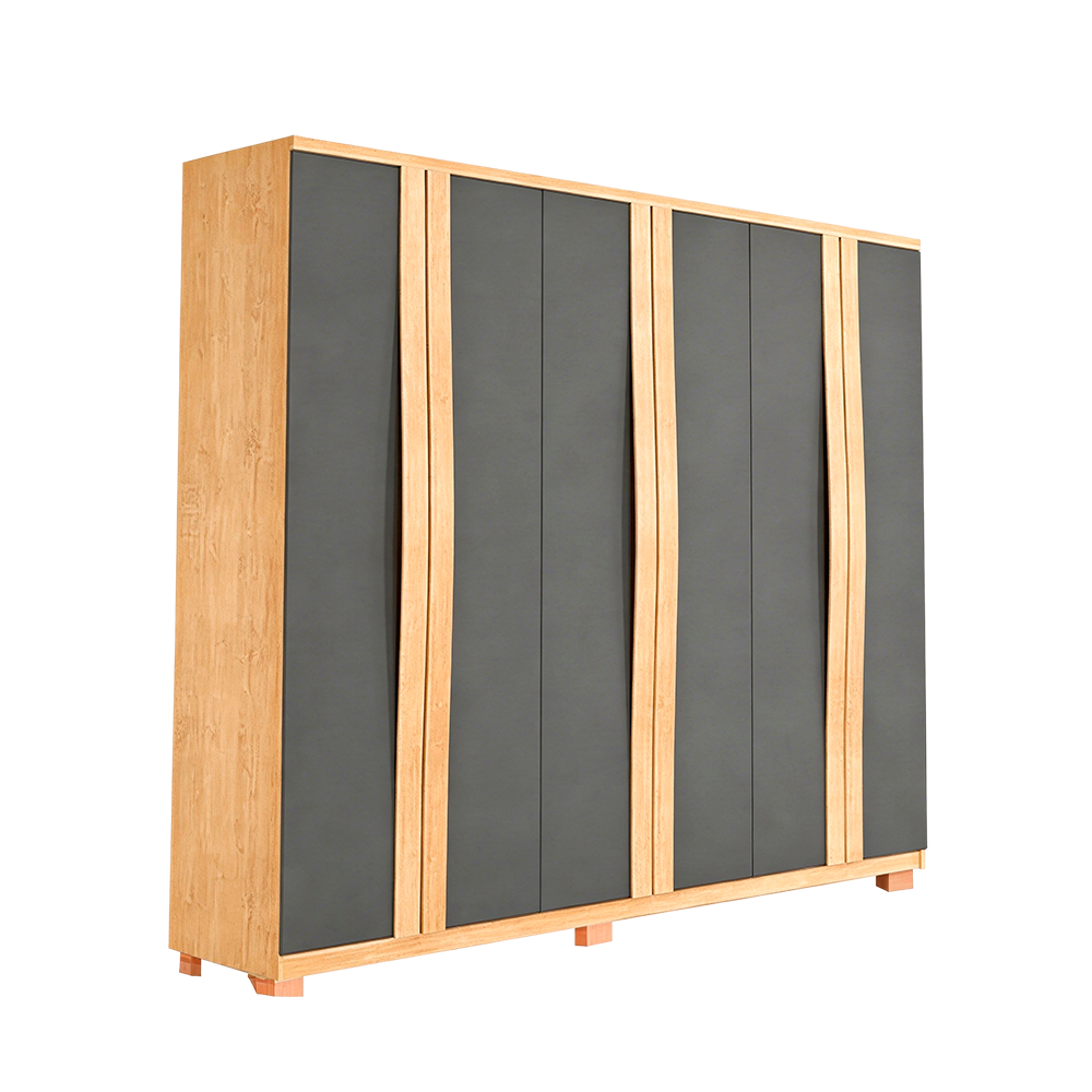 Roupeiro Grecia 6 Portas com Pés Nature/Grafite Rufato