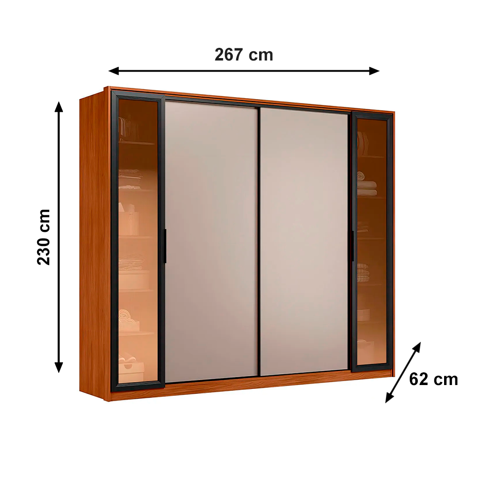 Roupeiro Laredo 4 Portas com 2  Portas em Reflecta C/Pés Nogueira/Nude Prime Tx Demobile