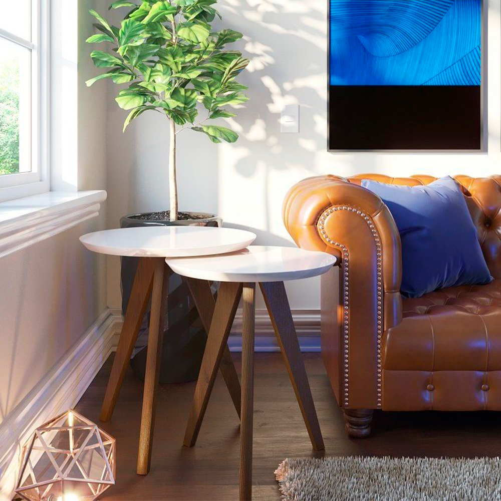 Conjunto Mesa Classic Lateral Redonda Off White Imcal