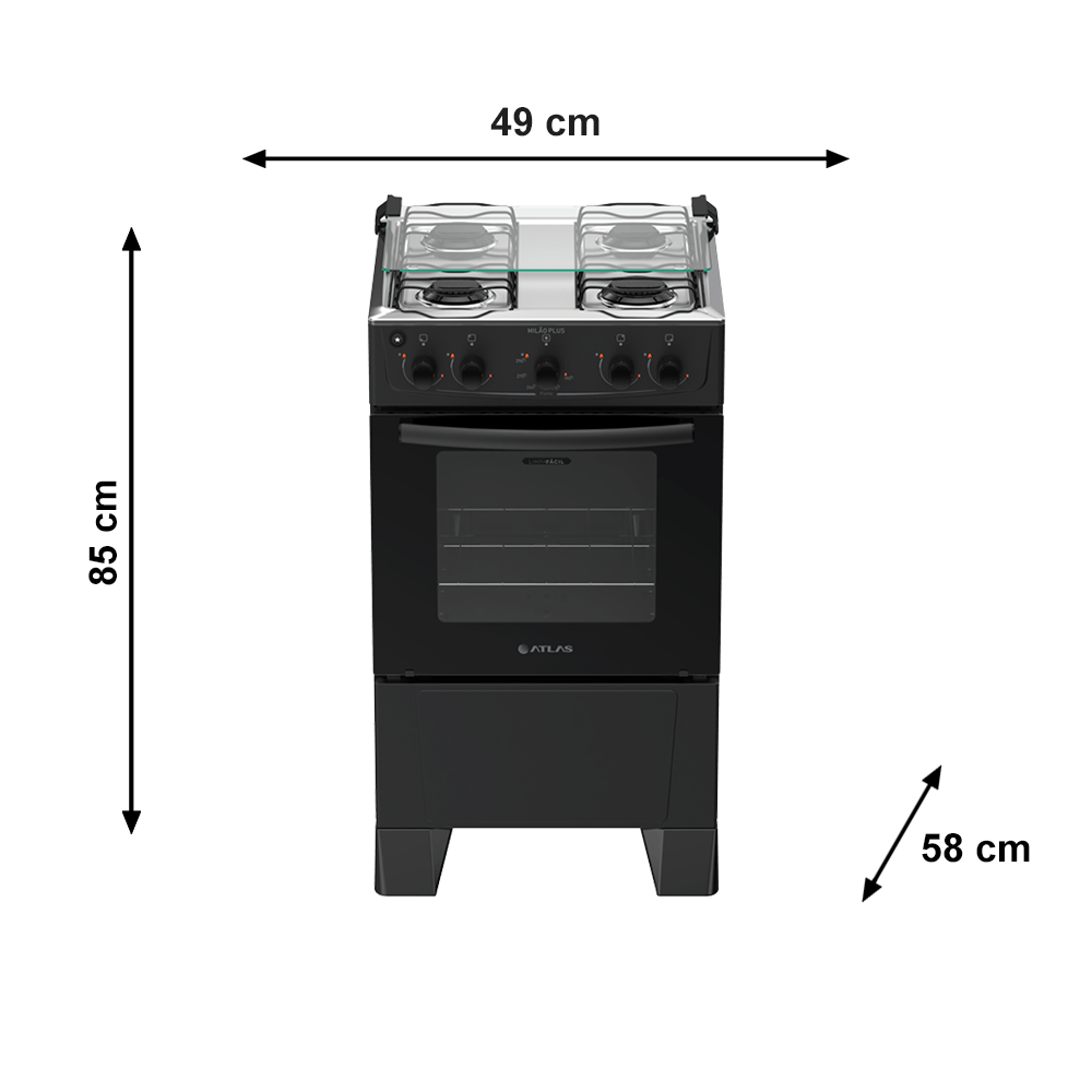 Fogão Milão Plus 4B Preto Atlas